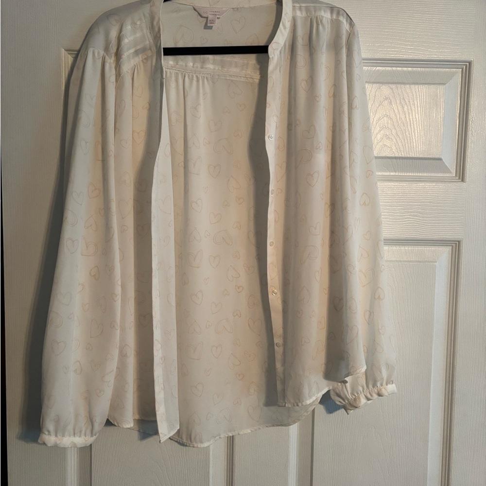 LC Lauren Conrad White Blouse with Heart Design